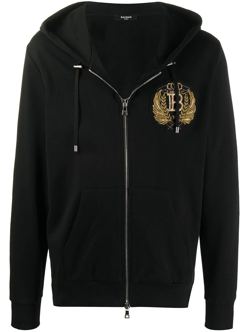 embroidered crest-motif hoodie - 1