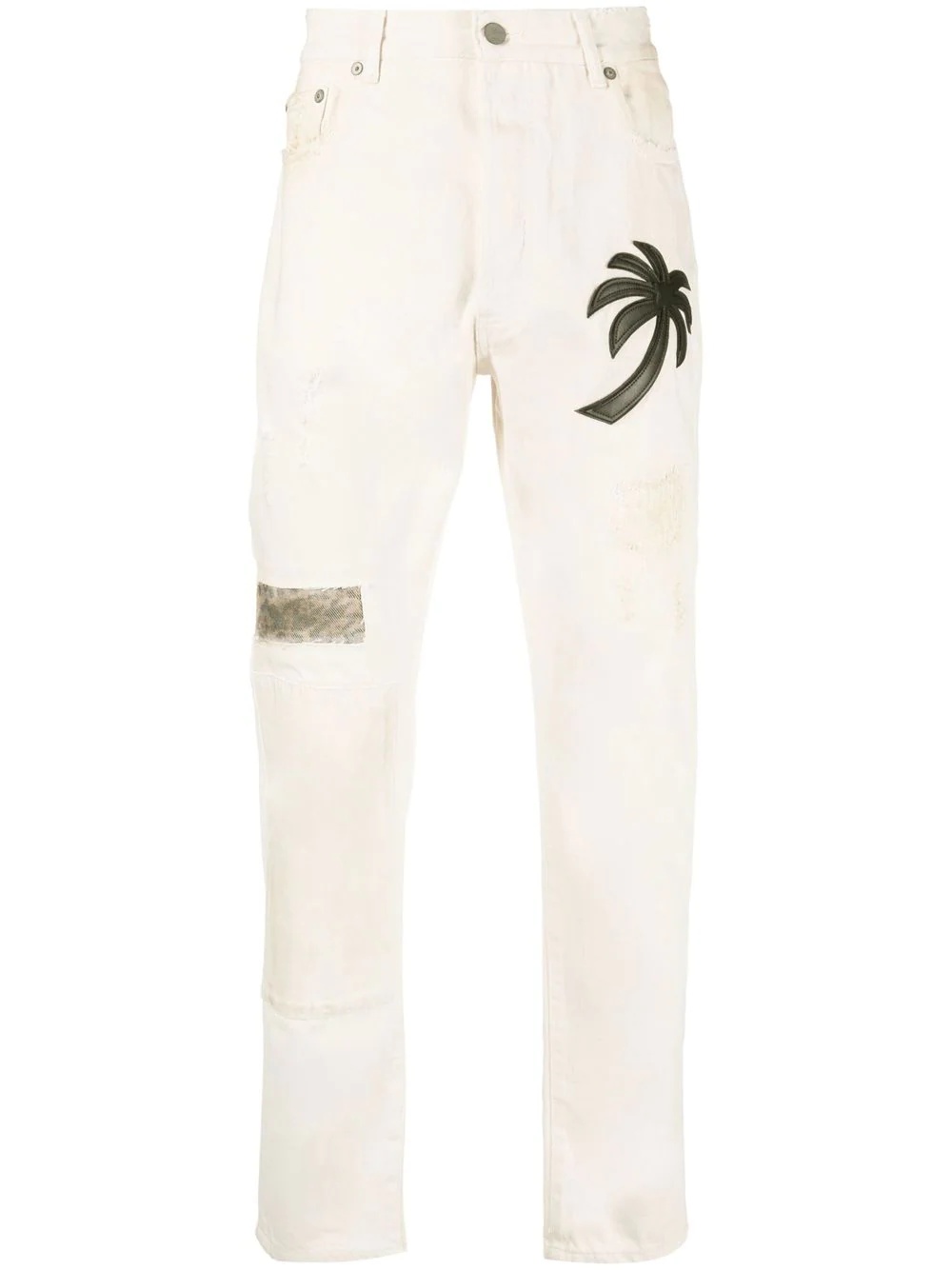 palm tree-patch straight-leg jeans - 1