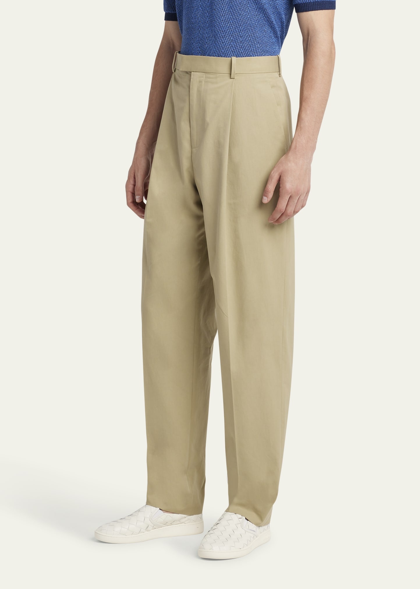 Men's Light Cotton Pleated Trousers - 4