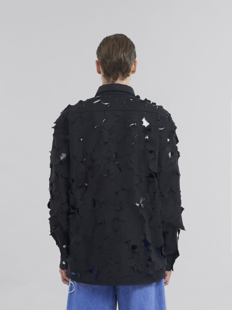 BLACK COTTON BOXY FIT SHIRT WITH CUT OUT DETAIL 3