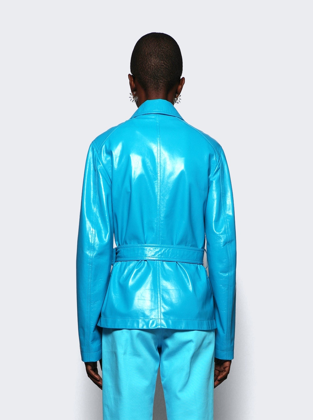 Shiny Leather Jacket Pool Blue - 5