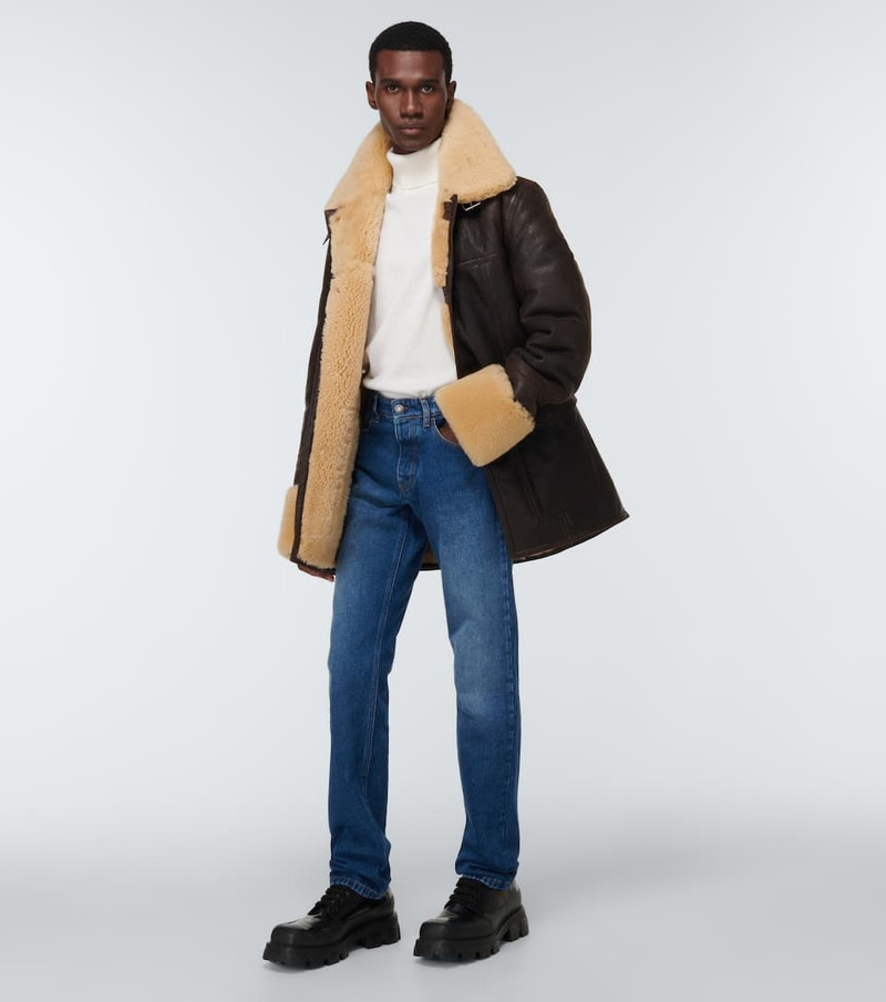 AMI Paris shearling-trimmed leather jacket outlook