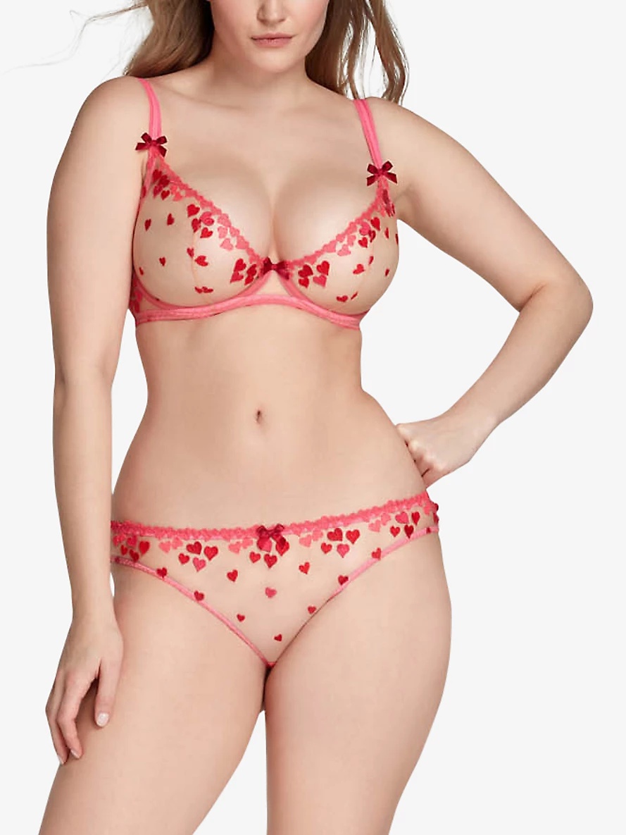 Cupid bow-embellished semi-sheer mesh bra - 2