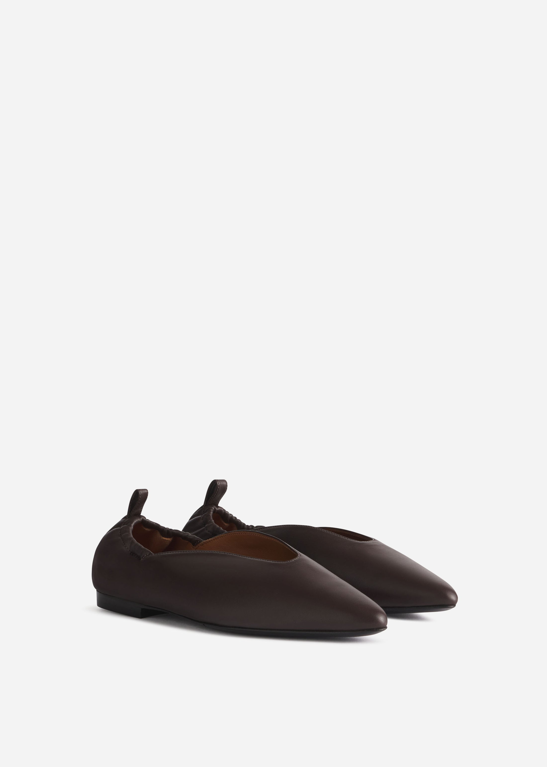 Leather Ruched Back Pointed Flat in Chocolate - 2