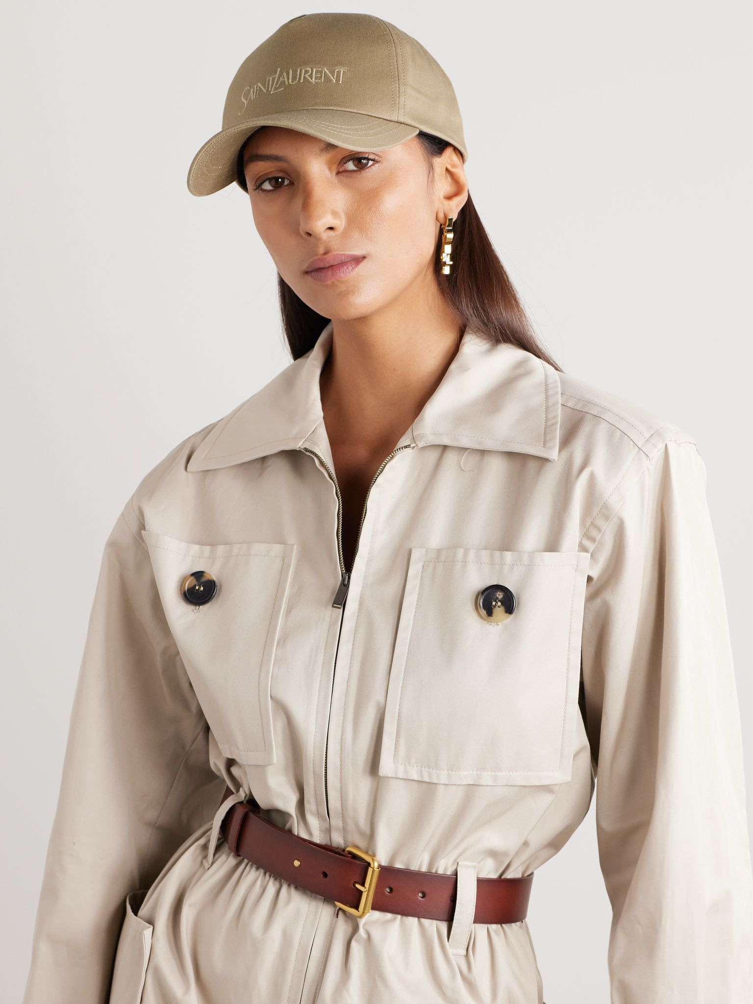Embroidered cotton and linen-blend gabardine baseball cap Beige - 2