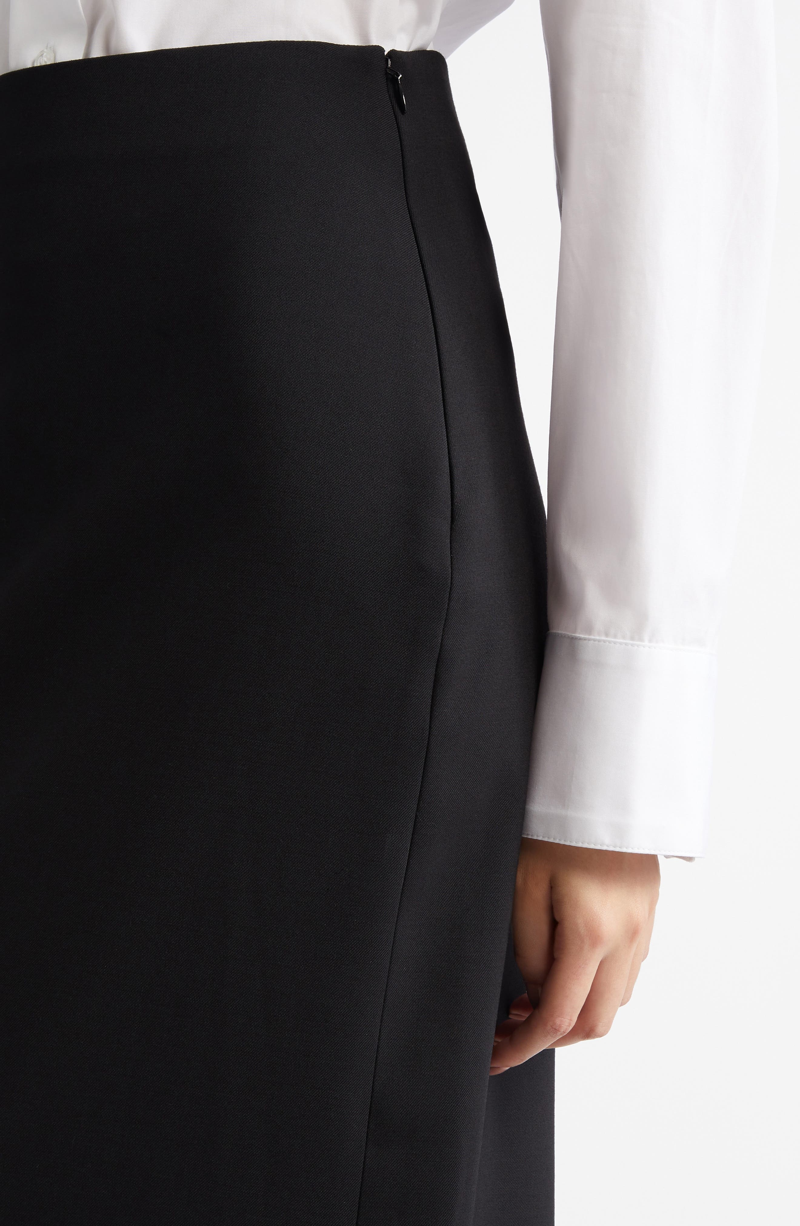 LOULOU DE SAISON Samos Stretch Wool Grain de Poudre Pencil Skirt in Black at Nordstrom - 5