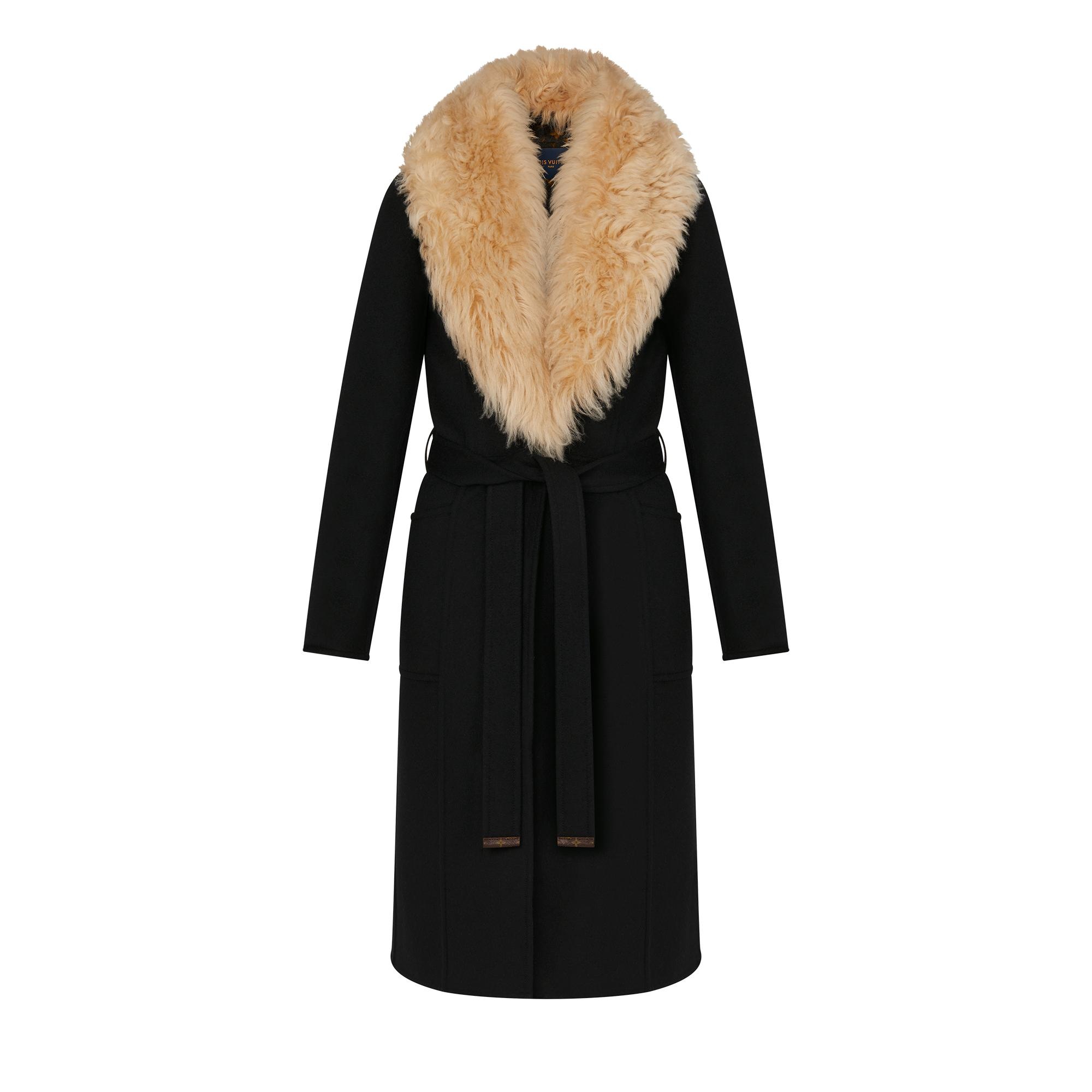 Shearling Collar Belted Coat - 1