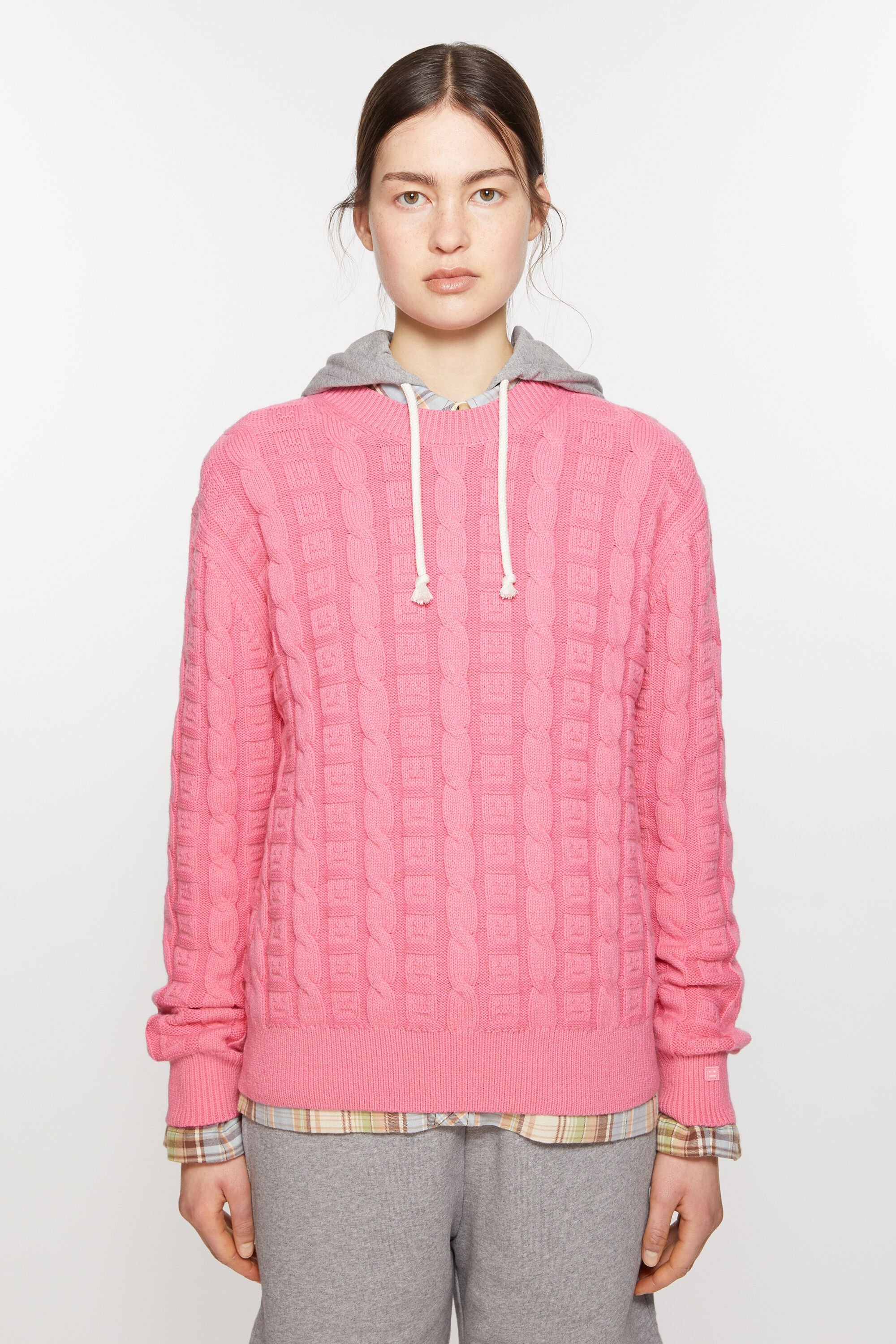 Cable wool jumper - Tango pink - 2