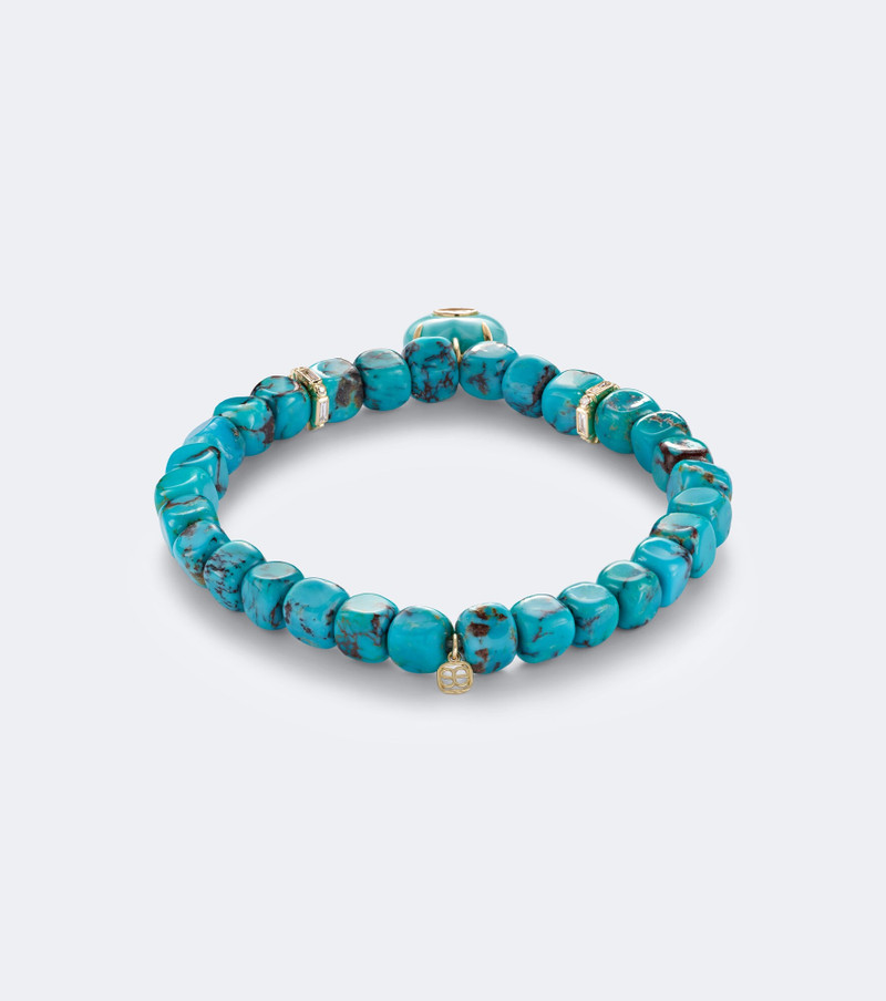 14kt gold beaded bracelet with tuquoise and diamonds 4