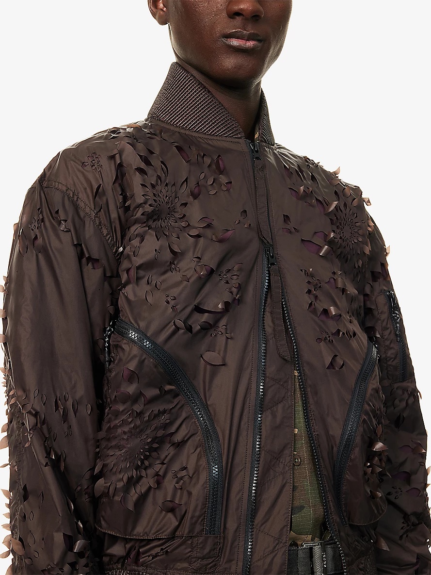 Laser-Slashed Petal Woven Bomber Jacket - 5