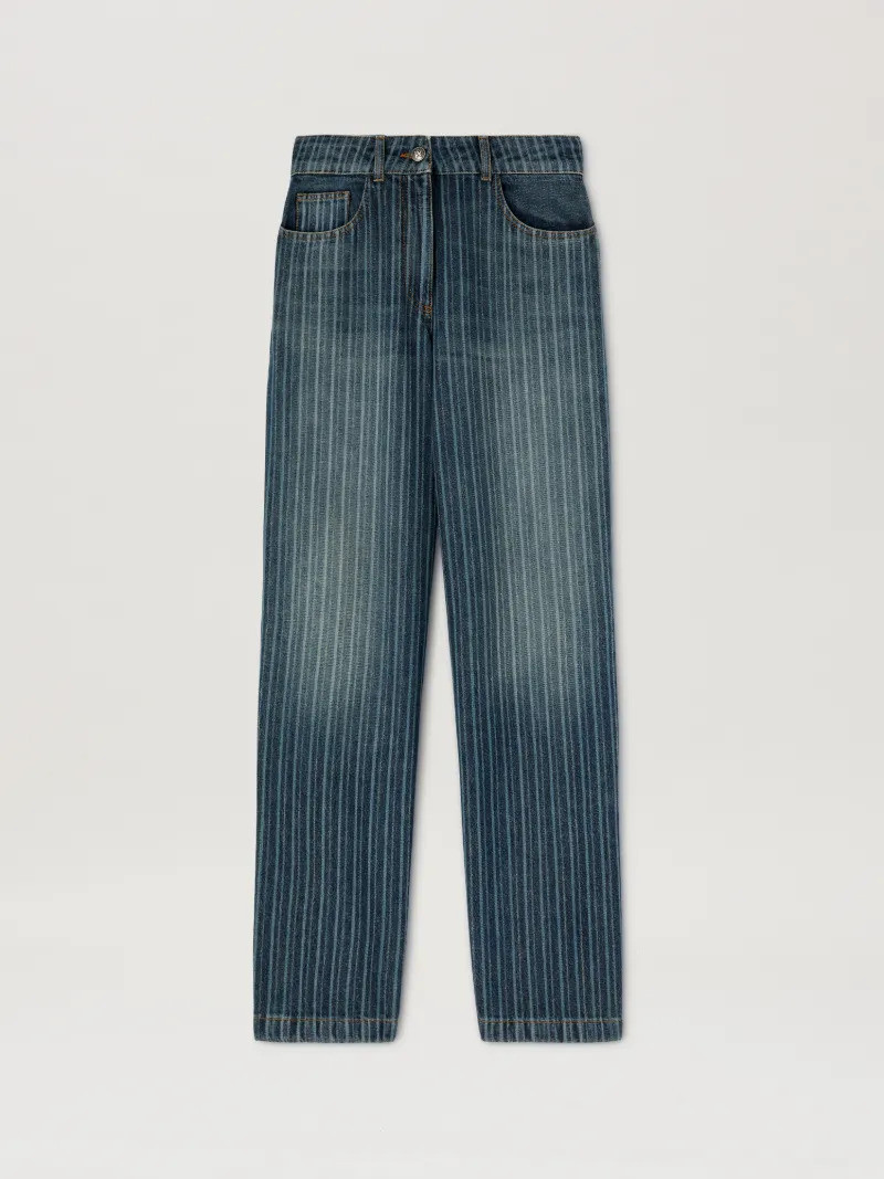 Laser pinstriped denim pants 1