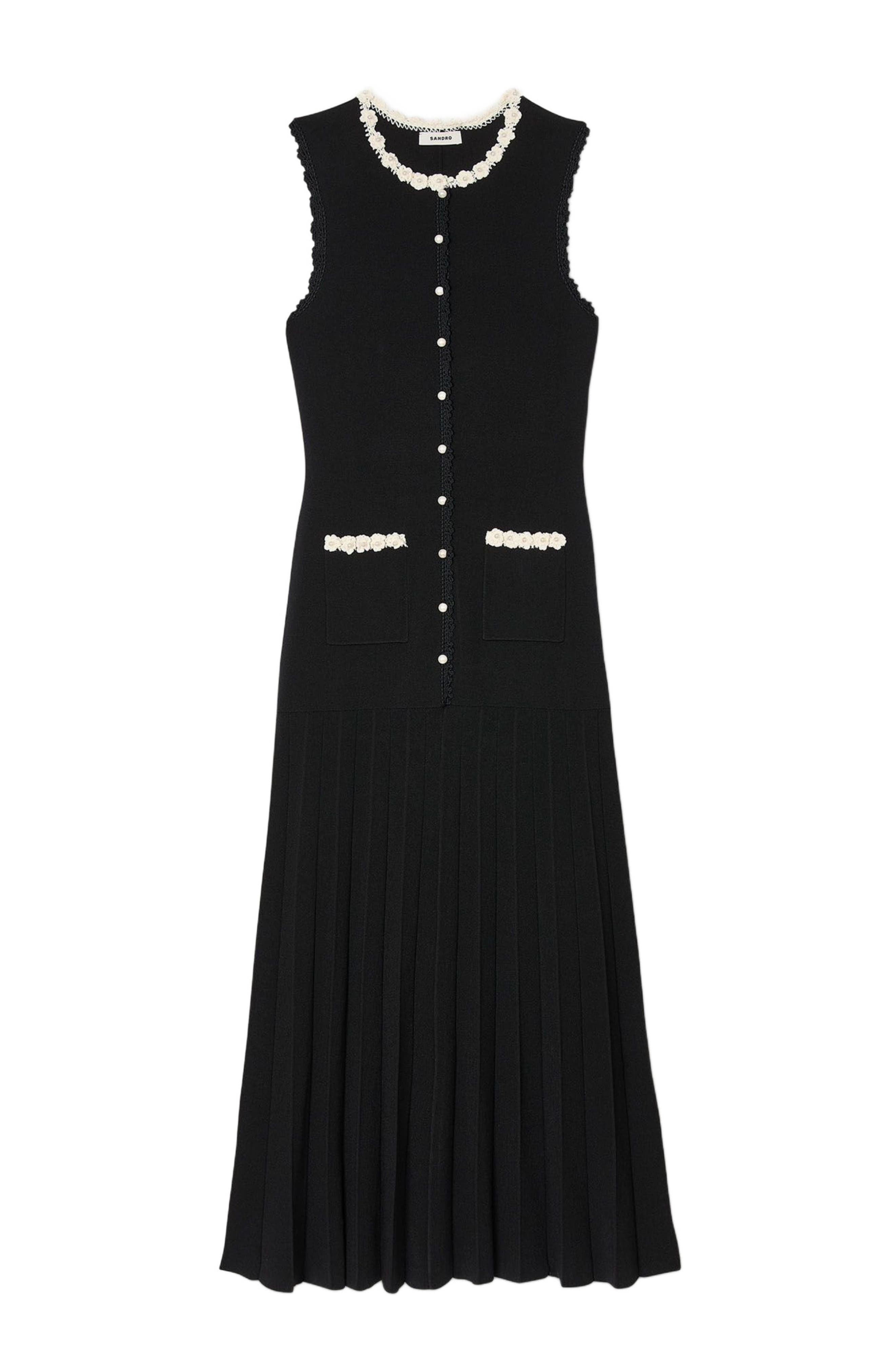 SANDRO Long dress with crochet detailing in Black at Nordstrom - 5
