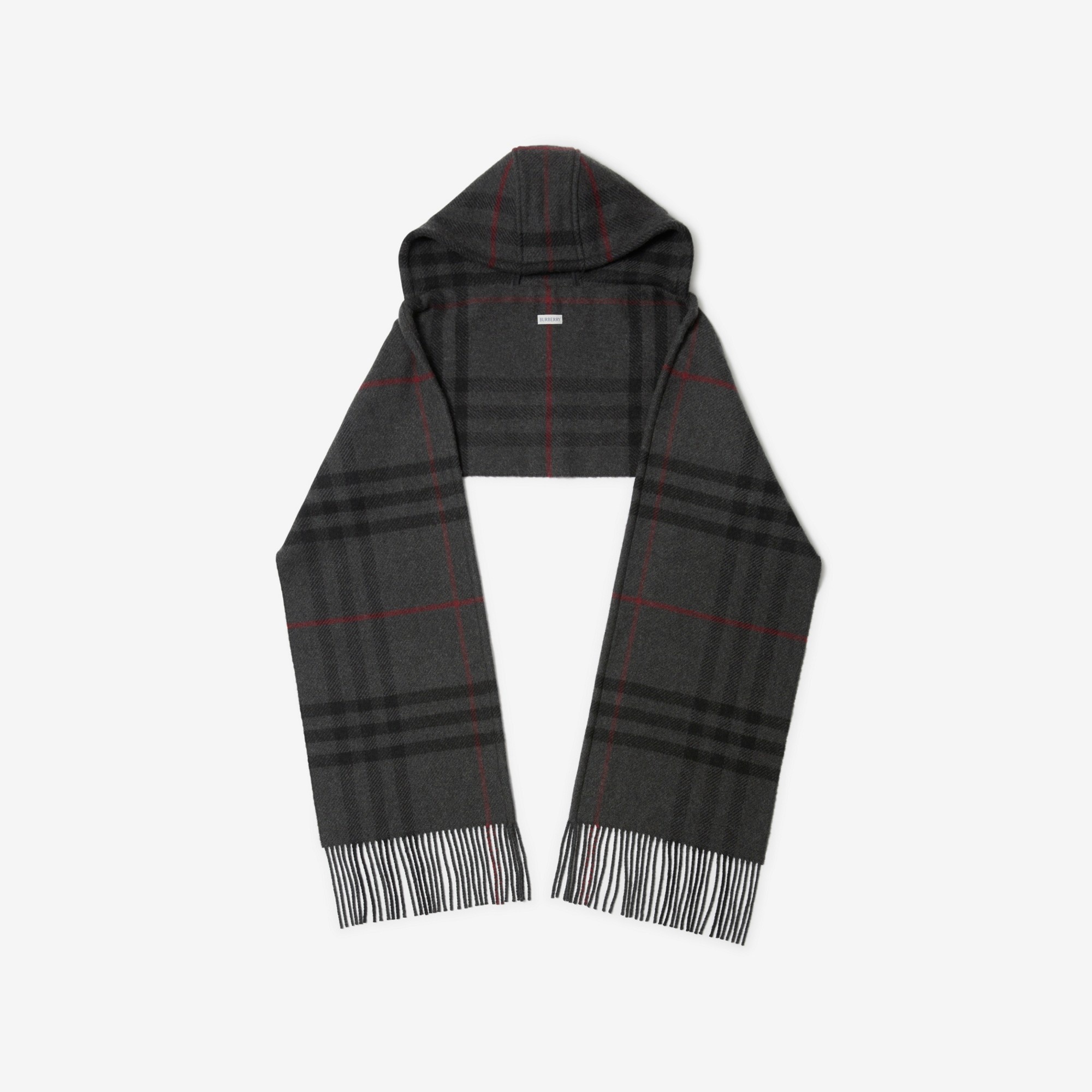 Check Wool Cashmere Hooded Scarf - 1