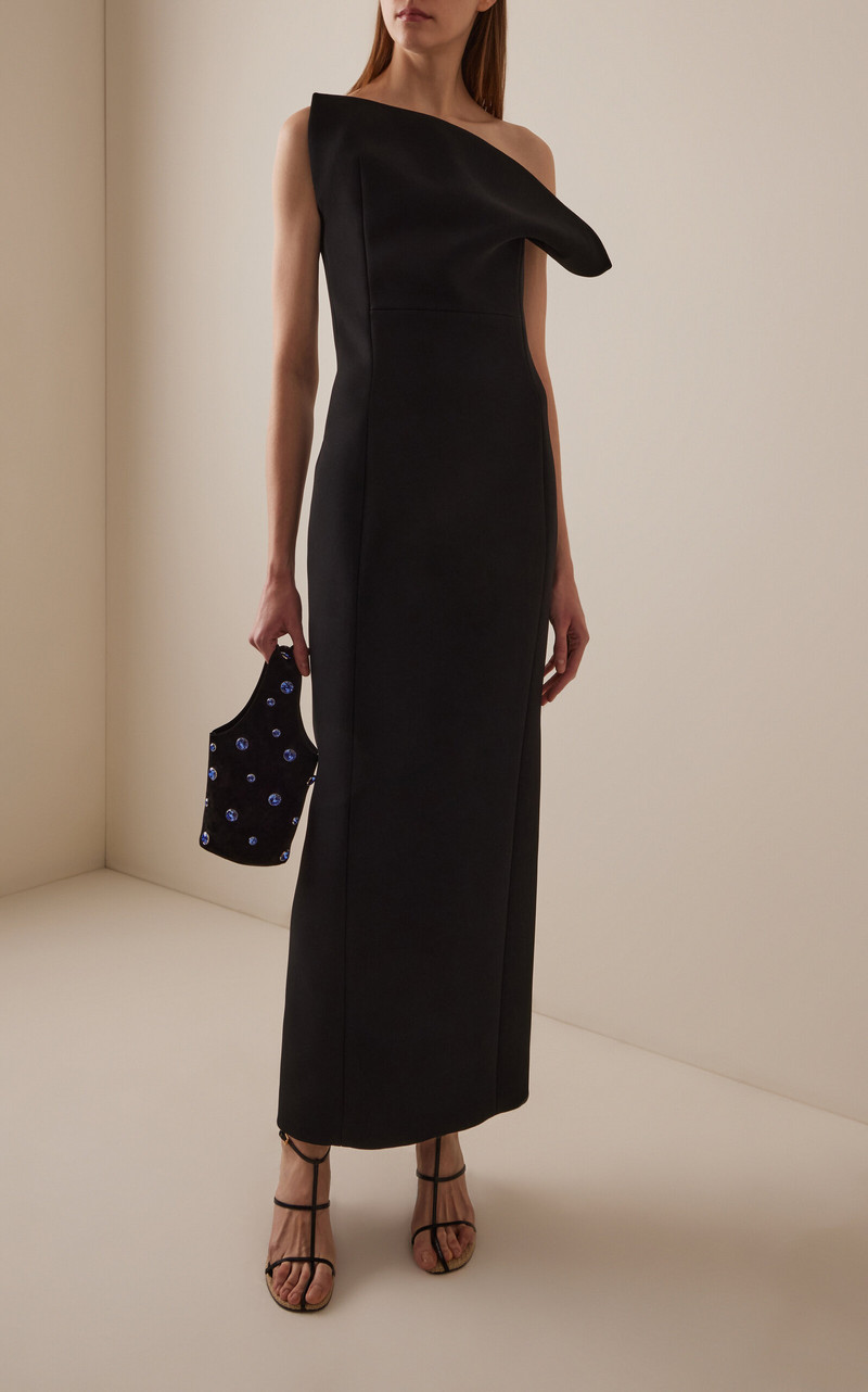 KHAITE Cato Draped Pinstriped Double-Faced Crepe Maxi Dress black outlook