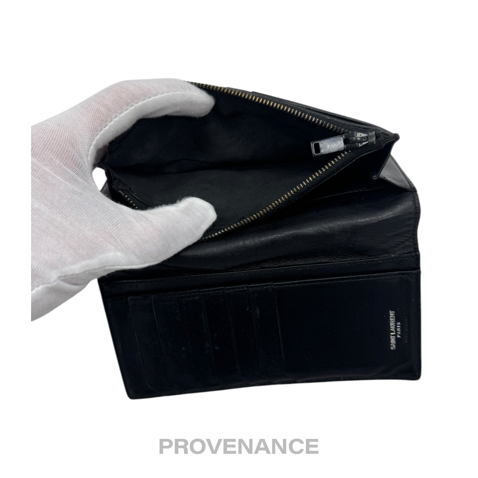Saint Laurent Paris SLP Long Wallet - Black Calfskin Leather - 6