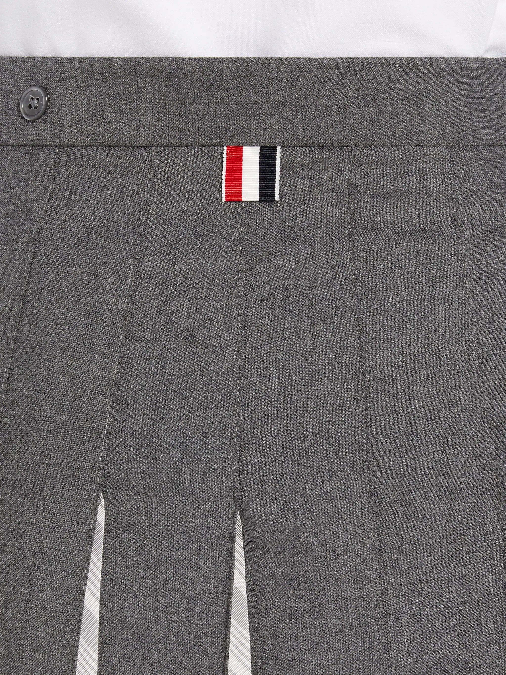 Medium Grey Super 120's Twill Silk Jacquard Pleat Dropped Back Half Pleated Trouser Length Skirt - 6