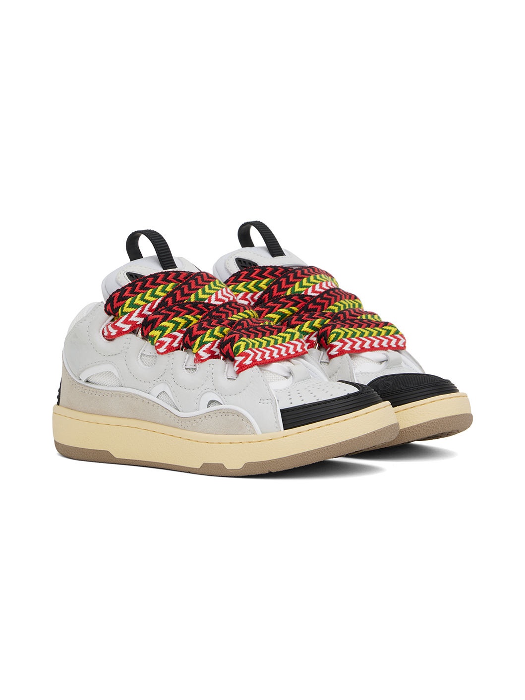 White & Gray Leather Curb Sneakers - 4