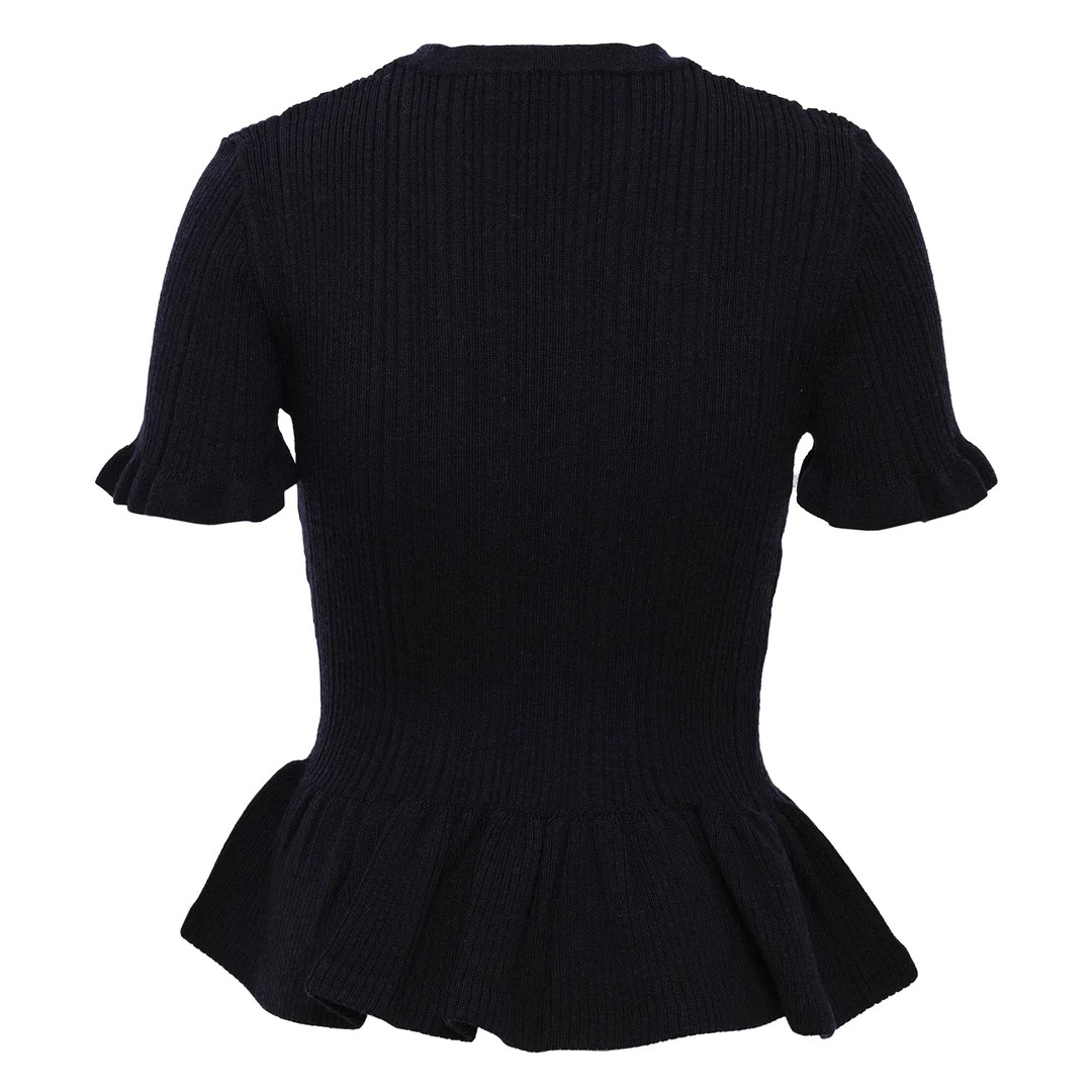 Navy Asymmetric Knit Top - 2