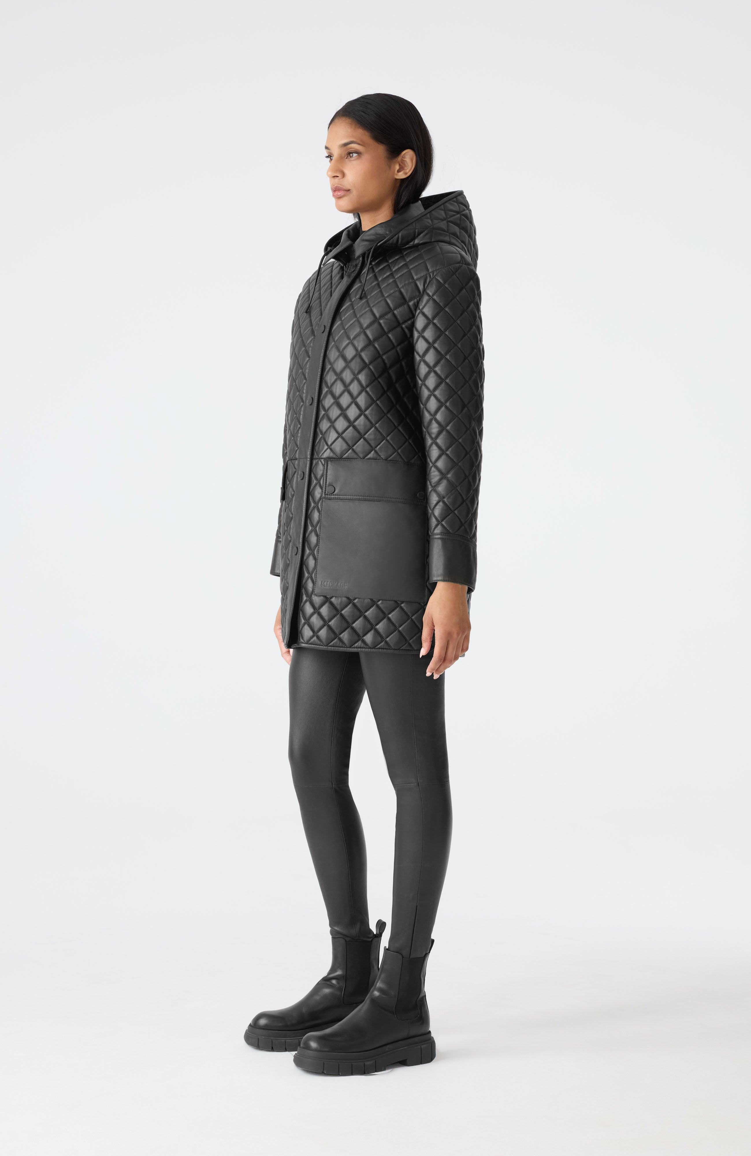 LITZY Quilted Leather Jacket with Hood - 3