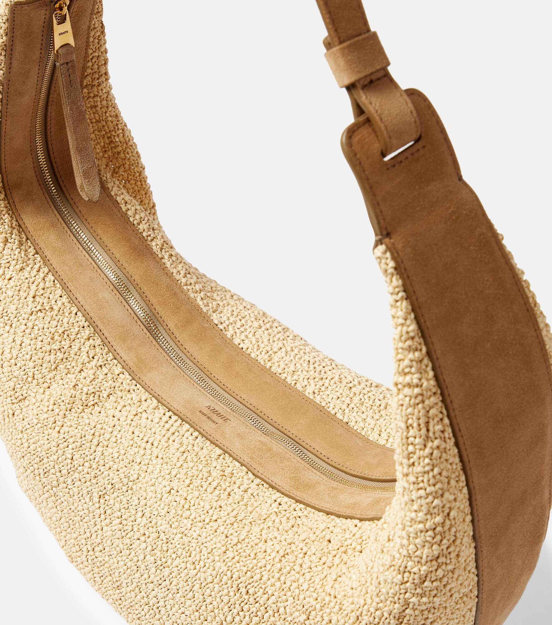Augustina suede-trimmed raffia shoulder bag - 6