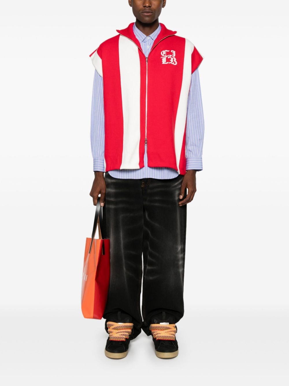 logo-embroidered striped track vest - 3