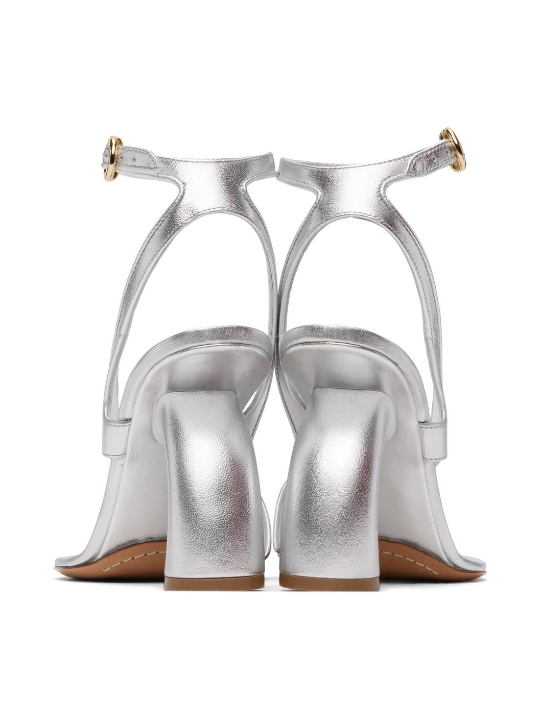 Silver Leather Heeled Sandals - 2