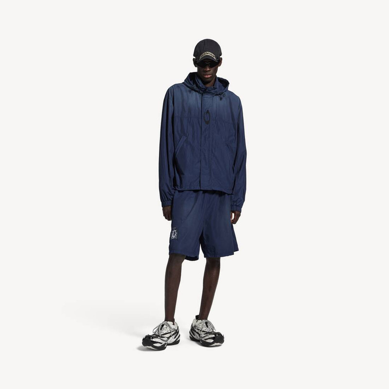 BALENCIAGA Men's Hooded Rain Jacket in Marine Blue outlook
