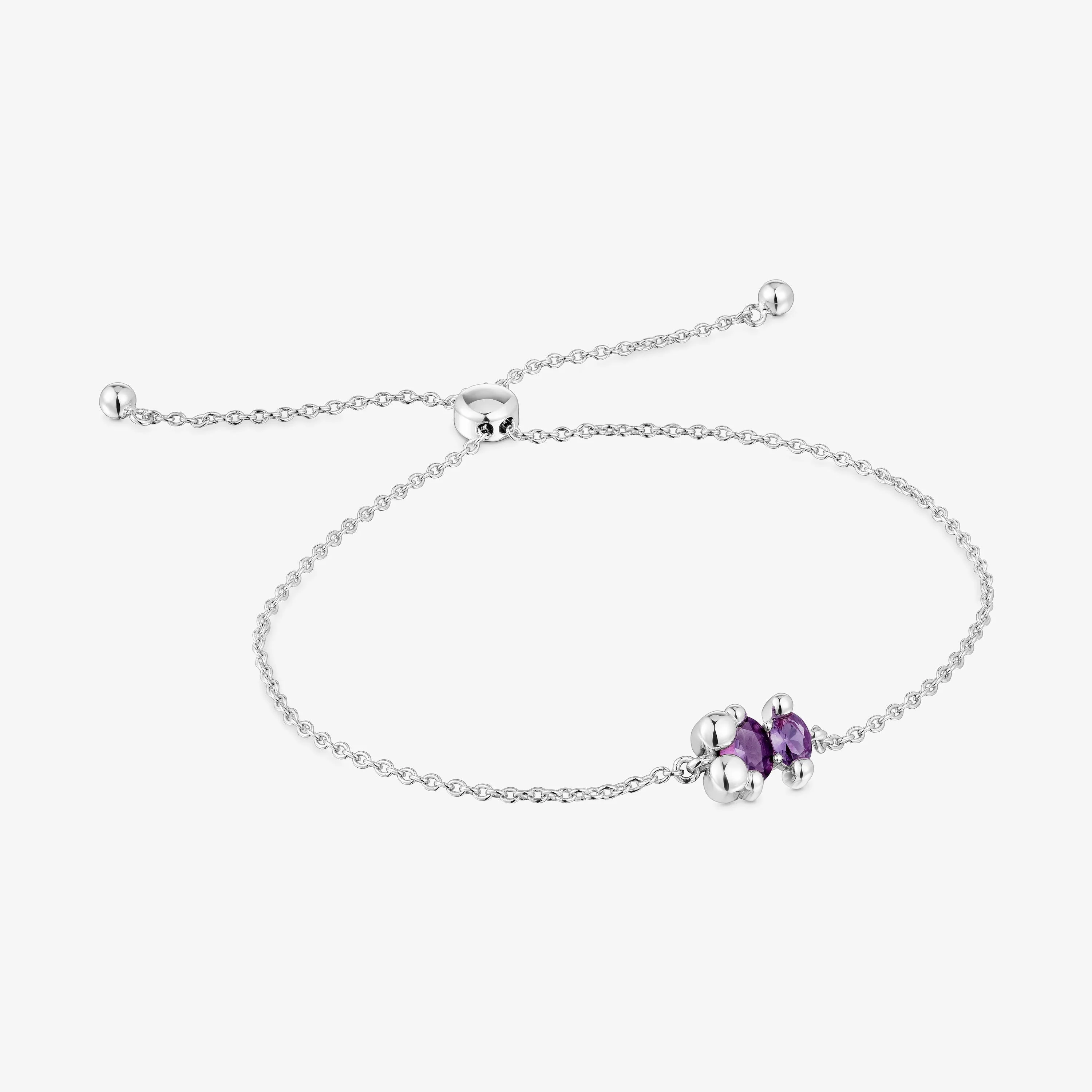 Silver bear motif chain Bracelet with lilac lab-grown sapphires Color Bear LGG - 1