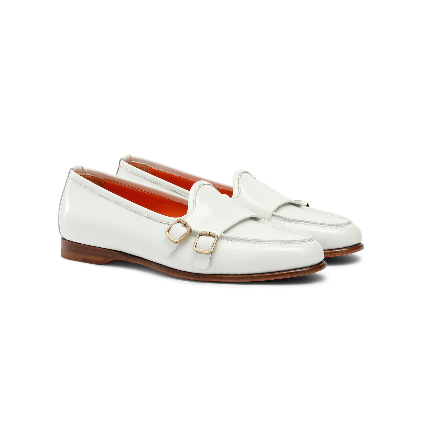 Women's white leather Andrea double-buckle loafer - 3