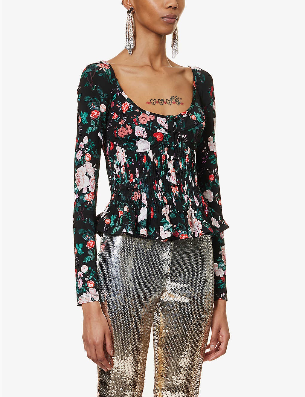 Tシャツ・カットソー Rabanne Printed stretch viscose top (23PJTO540VI0269 V986) Rabanne Printed Stretch Viscose Top Floral Design – LOZURI®