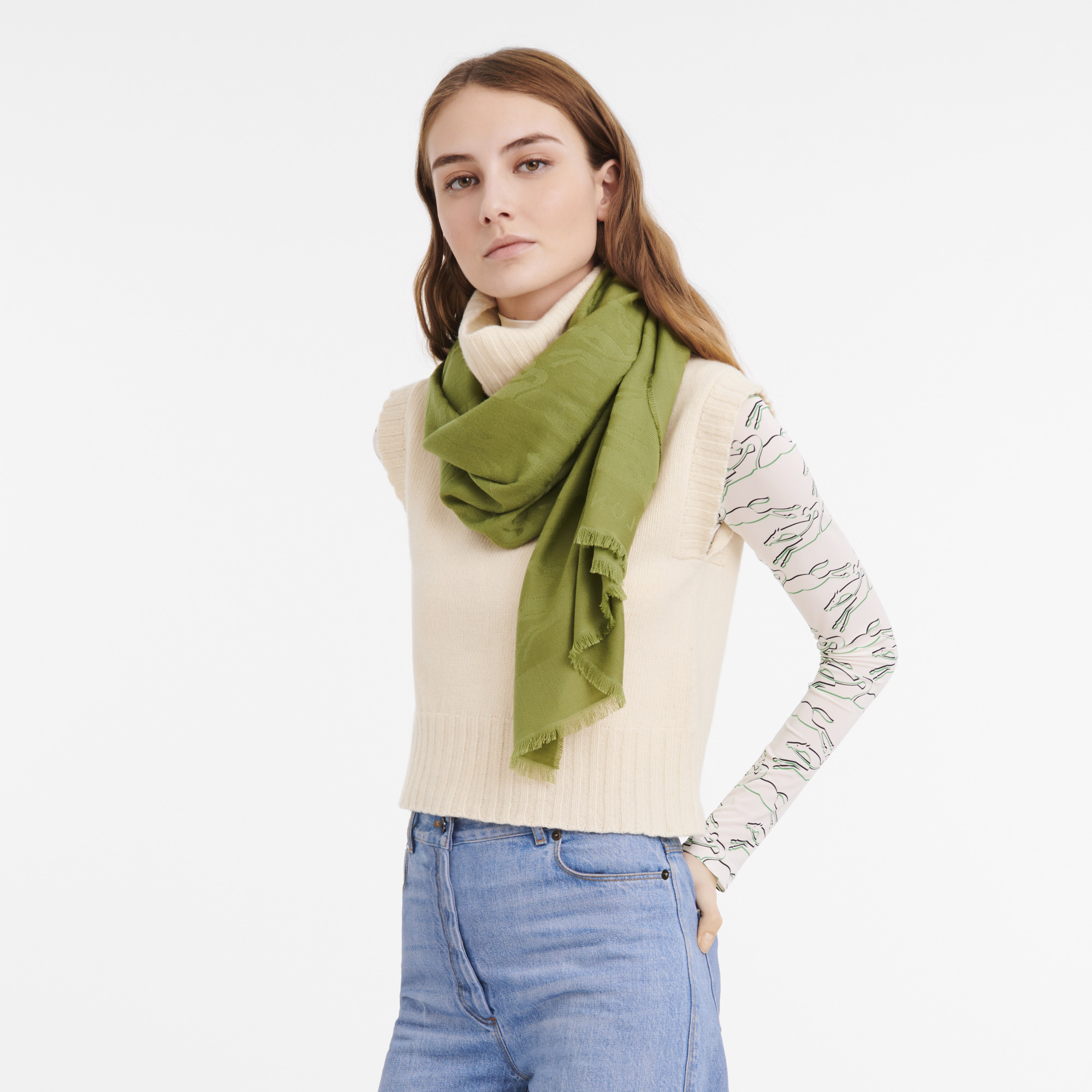 Chevaux jacquard Stole Lichen - Wool - 2