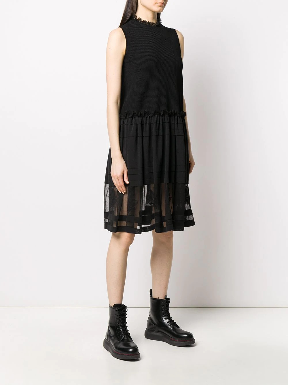 tulle skirt ribbed sleeveless dress - 3