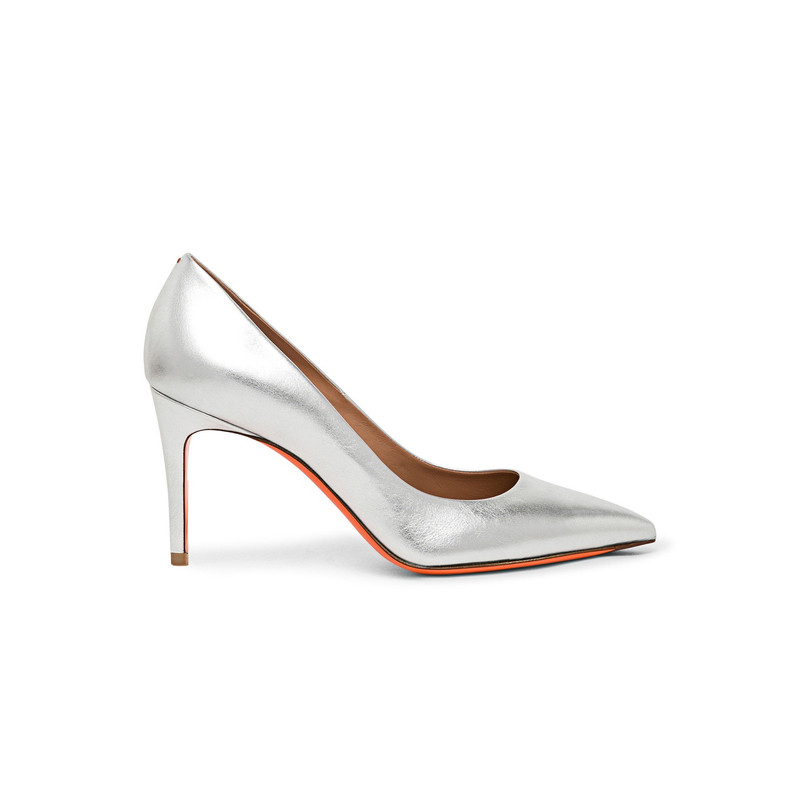 Women's silver laminated leather high-heel pump 1
