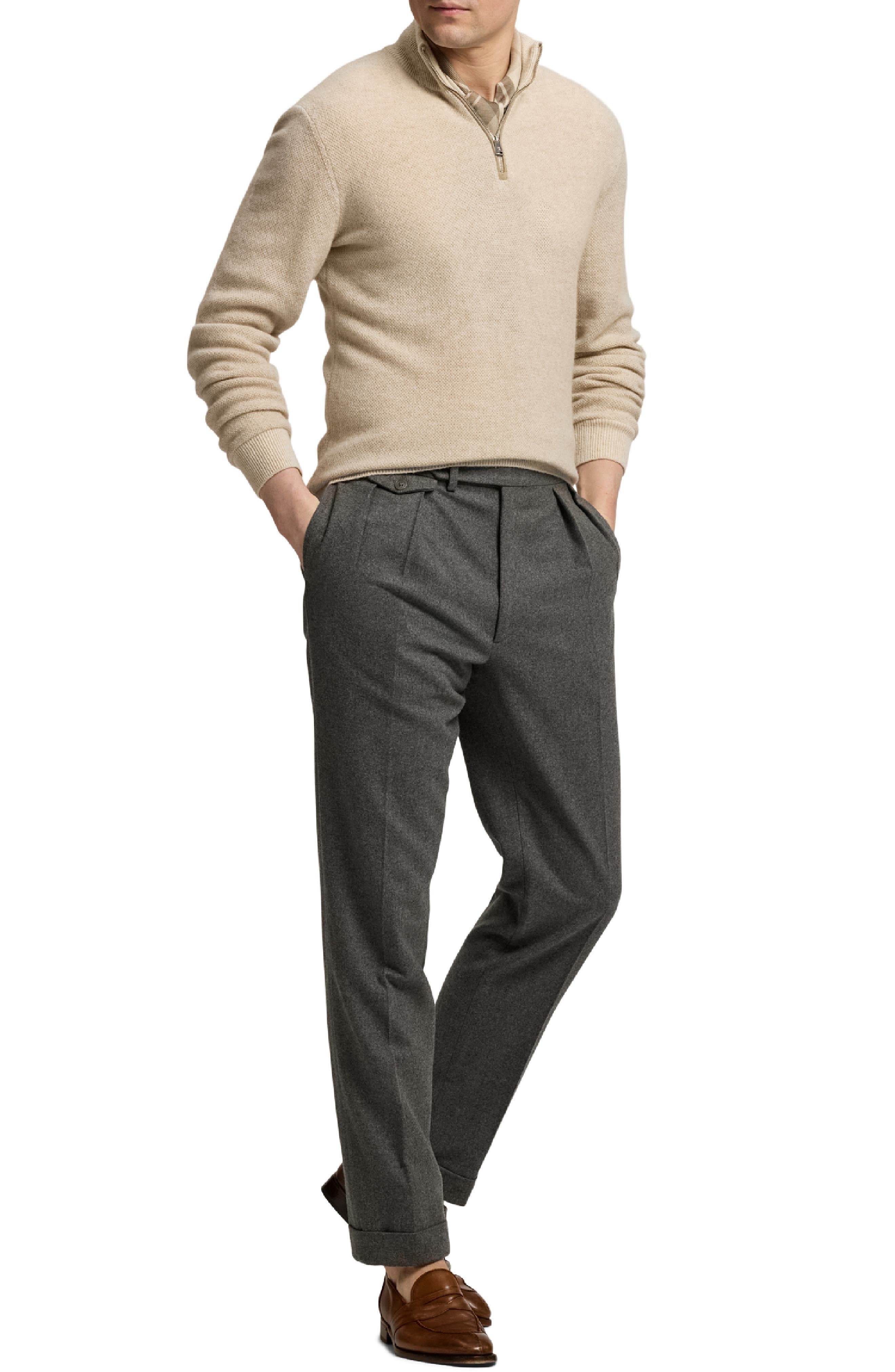 Ralph Lauren Purple Label Bird's Eye Cashmere Half Zip Sweater in Summer Sand Multi at Nordstrom - 5