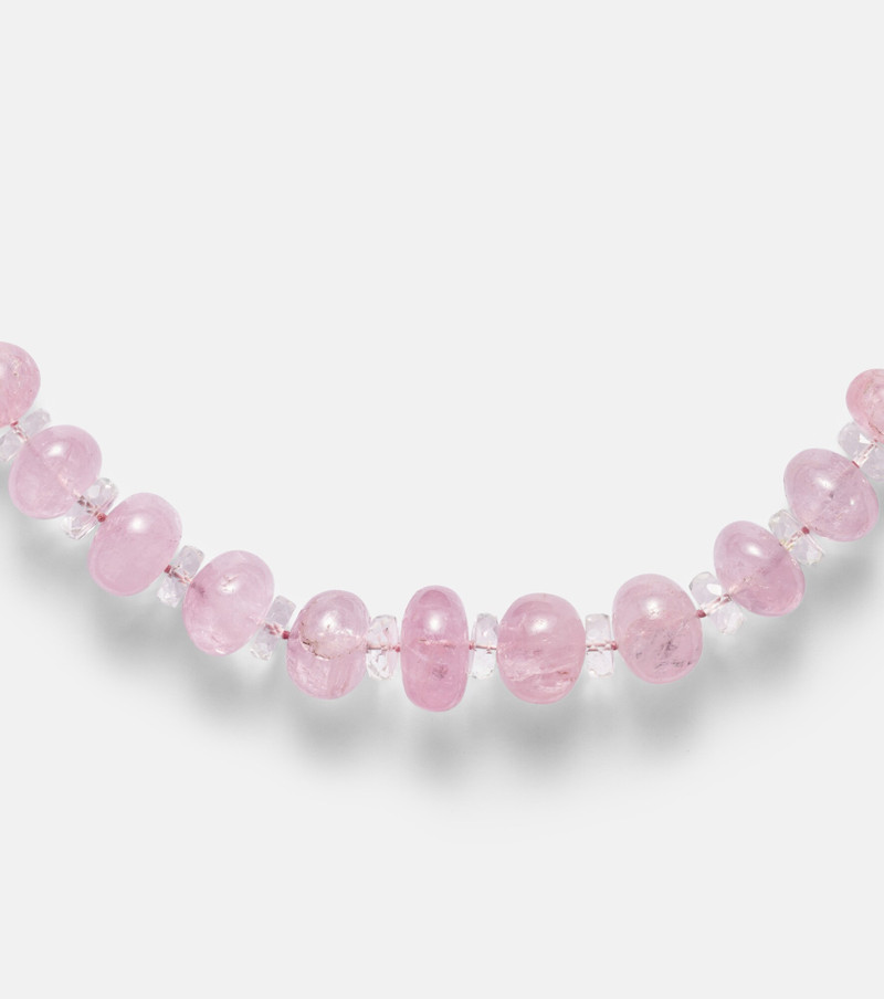 Beaded necklace with morganite, white topaz, and diamonds 4