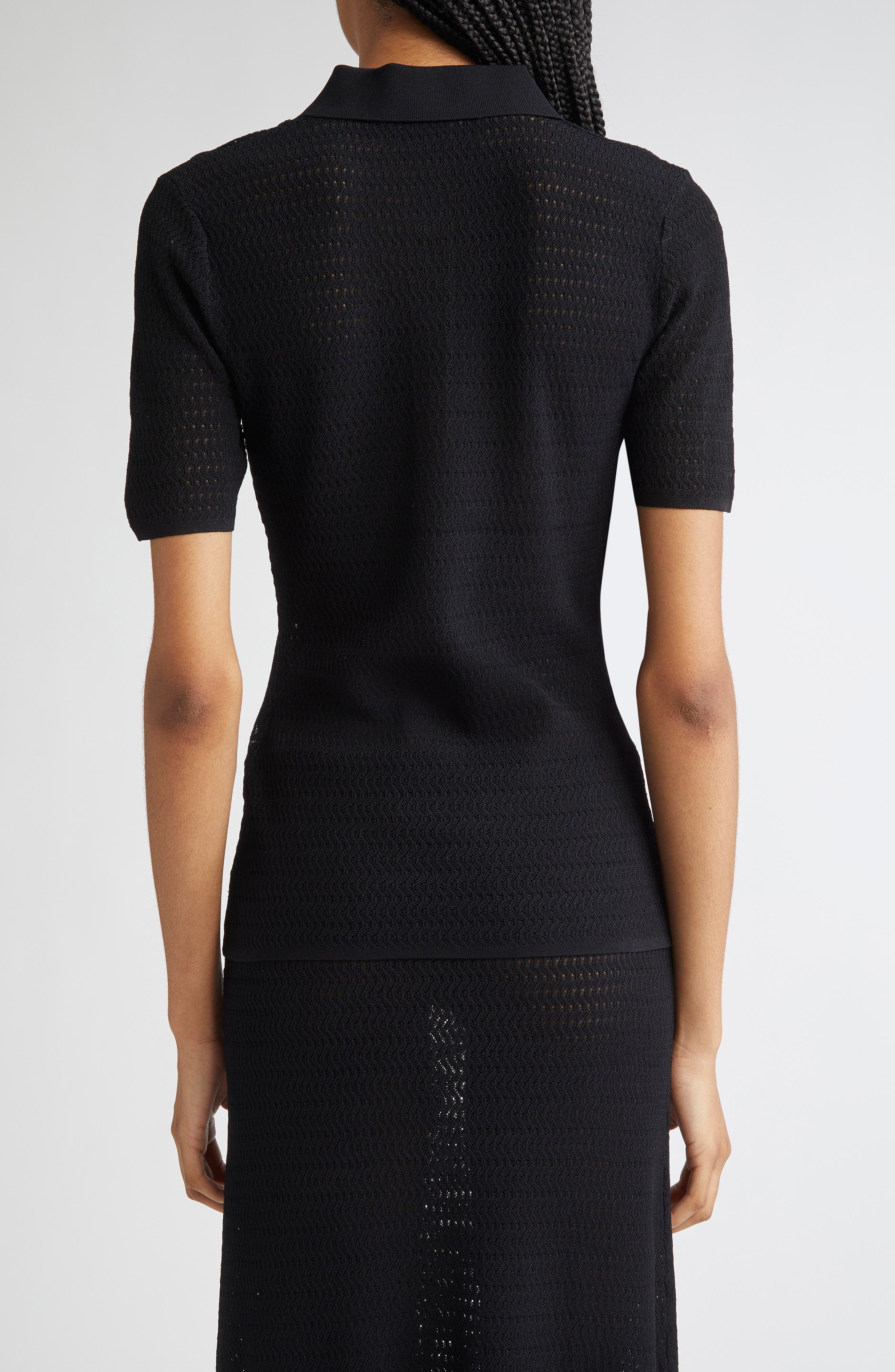 Victoria Beckham Chevron Pointelle Polo Sweater in Black at Nordstrom - 3