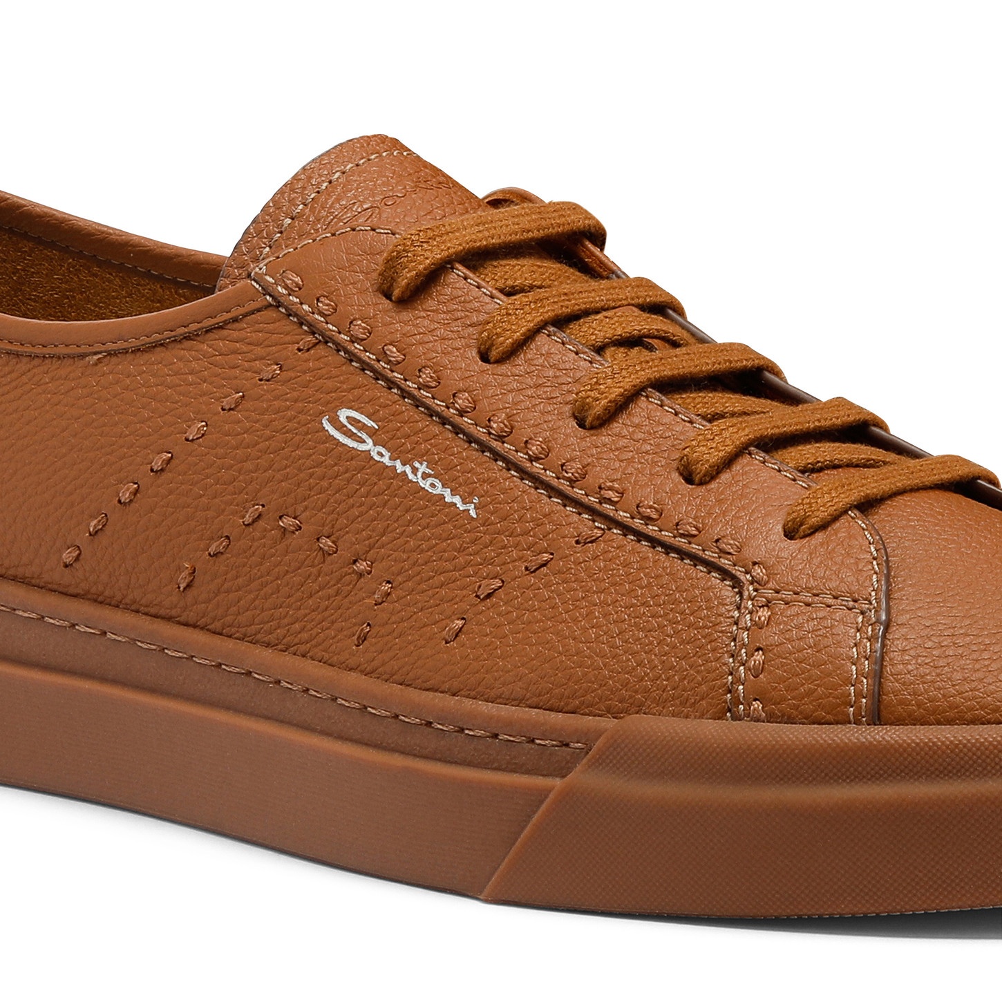 Men's brown tumbled leather Double Buckle Sneaker - 6