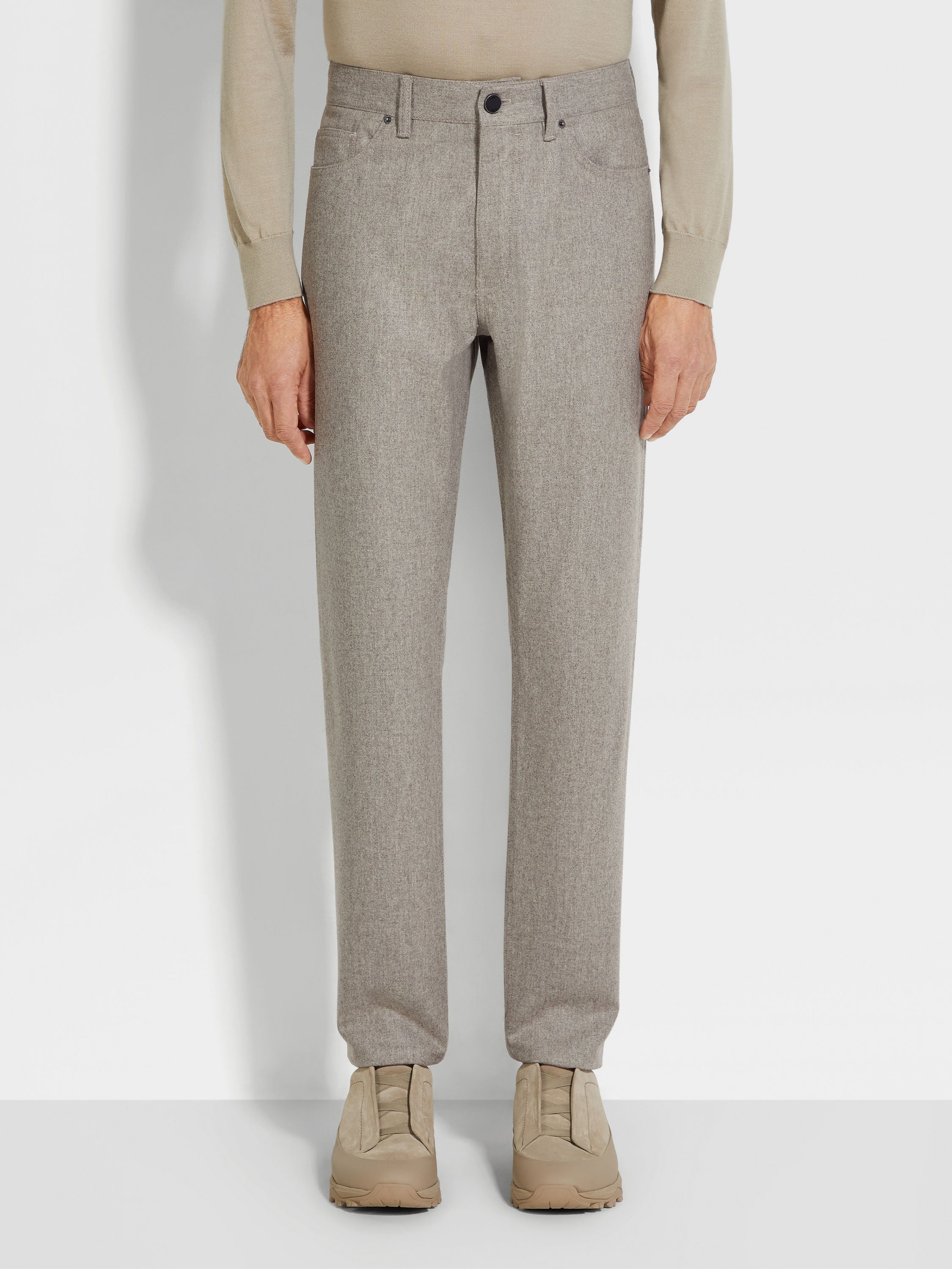 LIGHT TAUPE WOOL AND CASHMERE ROCCIA PANTS - 5