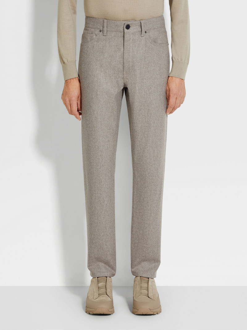 LIGHT TAUPE WOOL AND CASHMERE ROCCIA PANTS 5