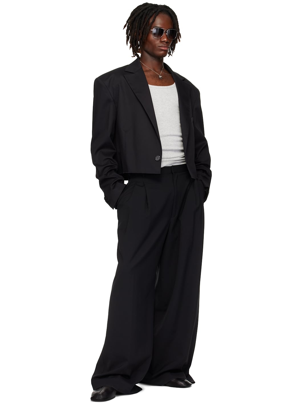 Black Jumbo Wide Leg Trousers - 5