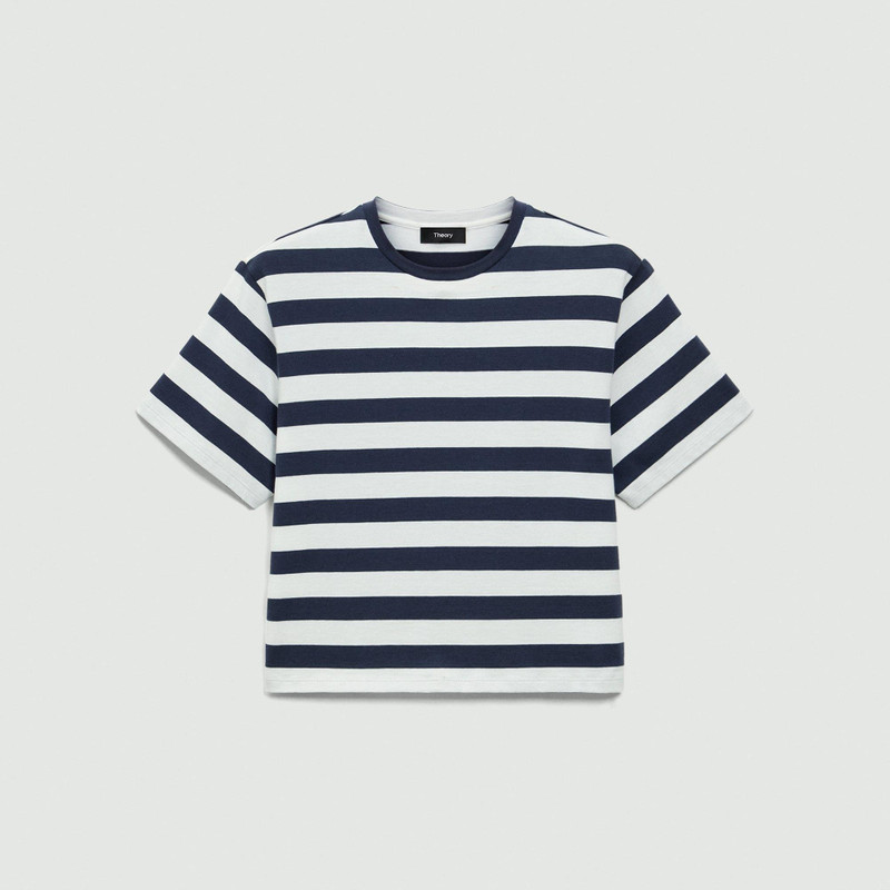 Boxy Crewneck Tee in Striped Cotton 1