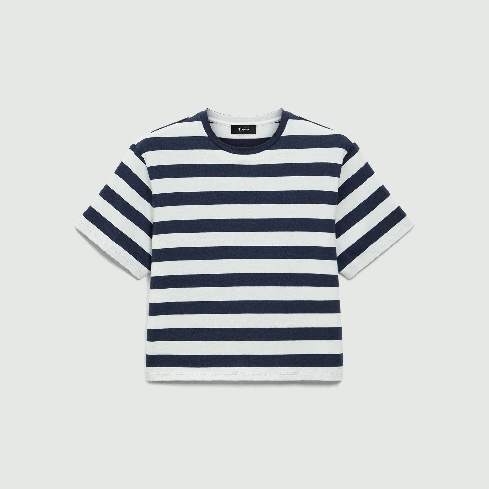 Boxy Crewneck Tee in Striped Cotton - 1