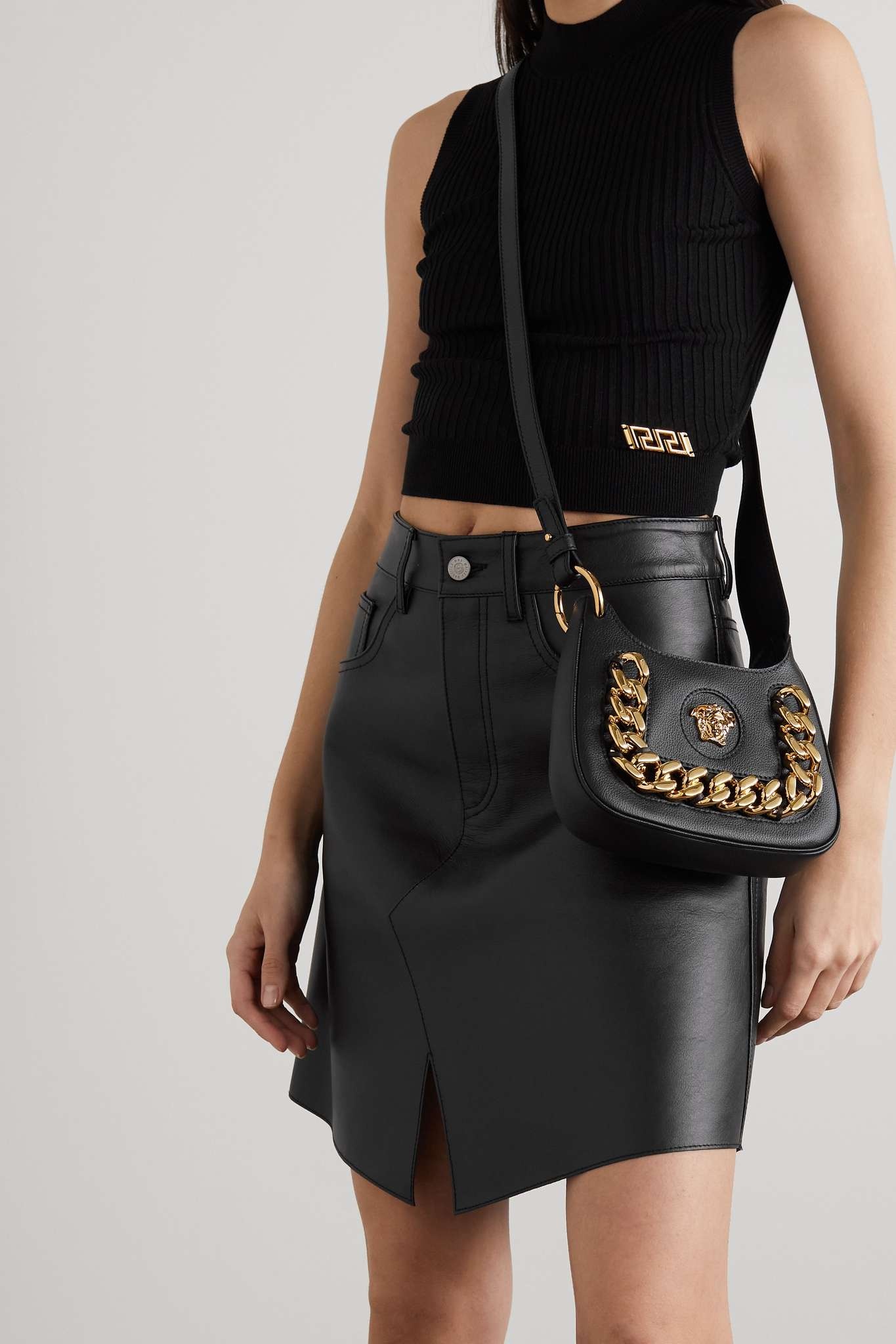 Chain-embellished textured-leather shoulder bag - 2