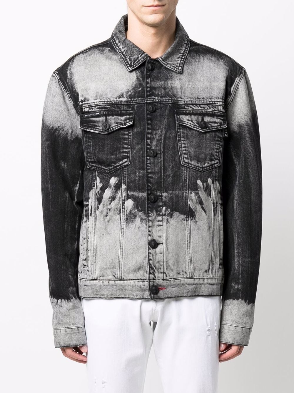 bleached logo-print denim jacket - 3