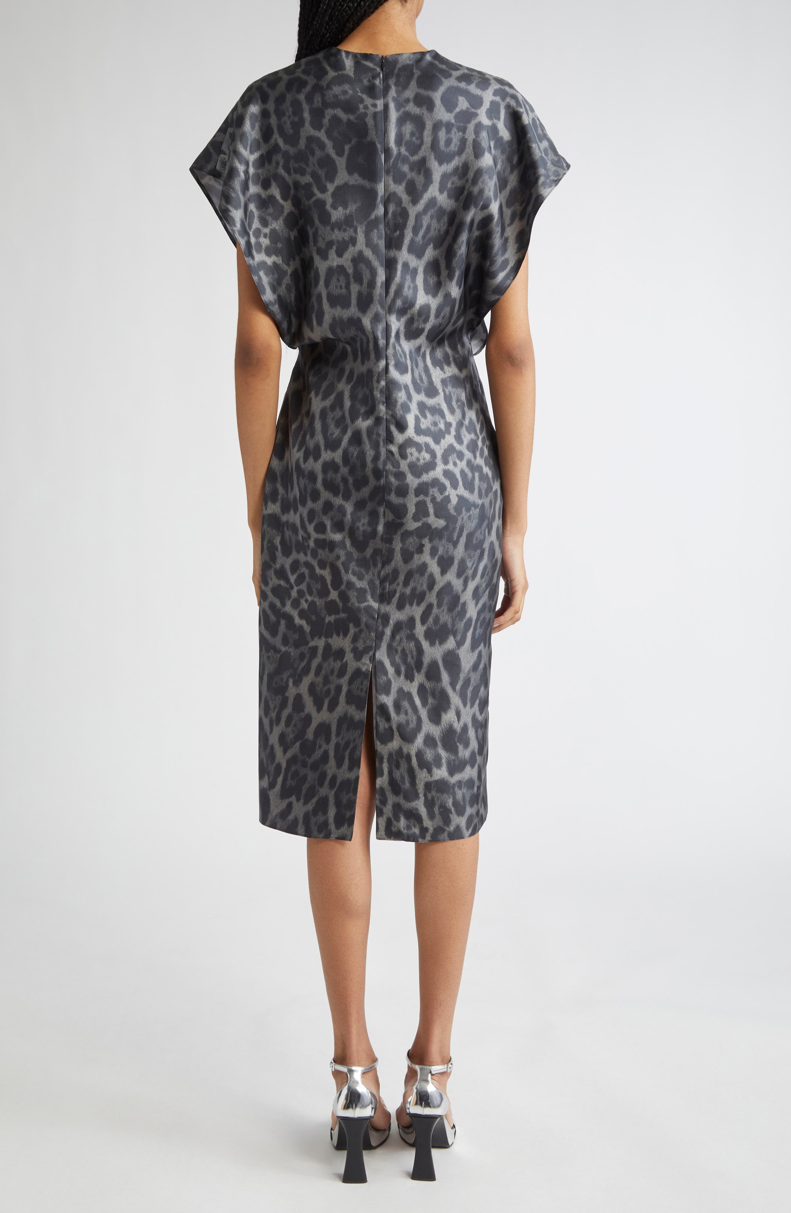 Stella McCartney Leopard Print V-Neck Silk Midi Dress in 1230 - 2