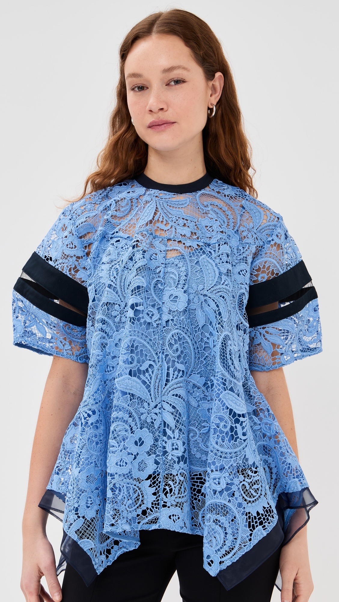 Corded Embroidered Lace Flounce Top - 7