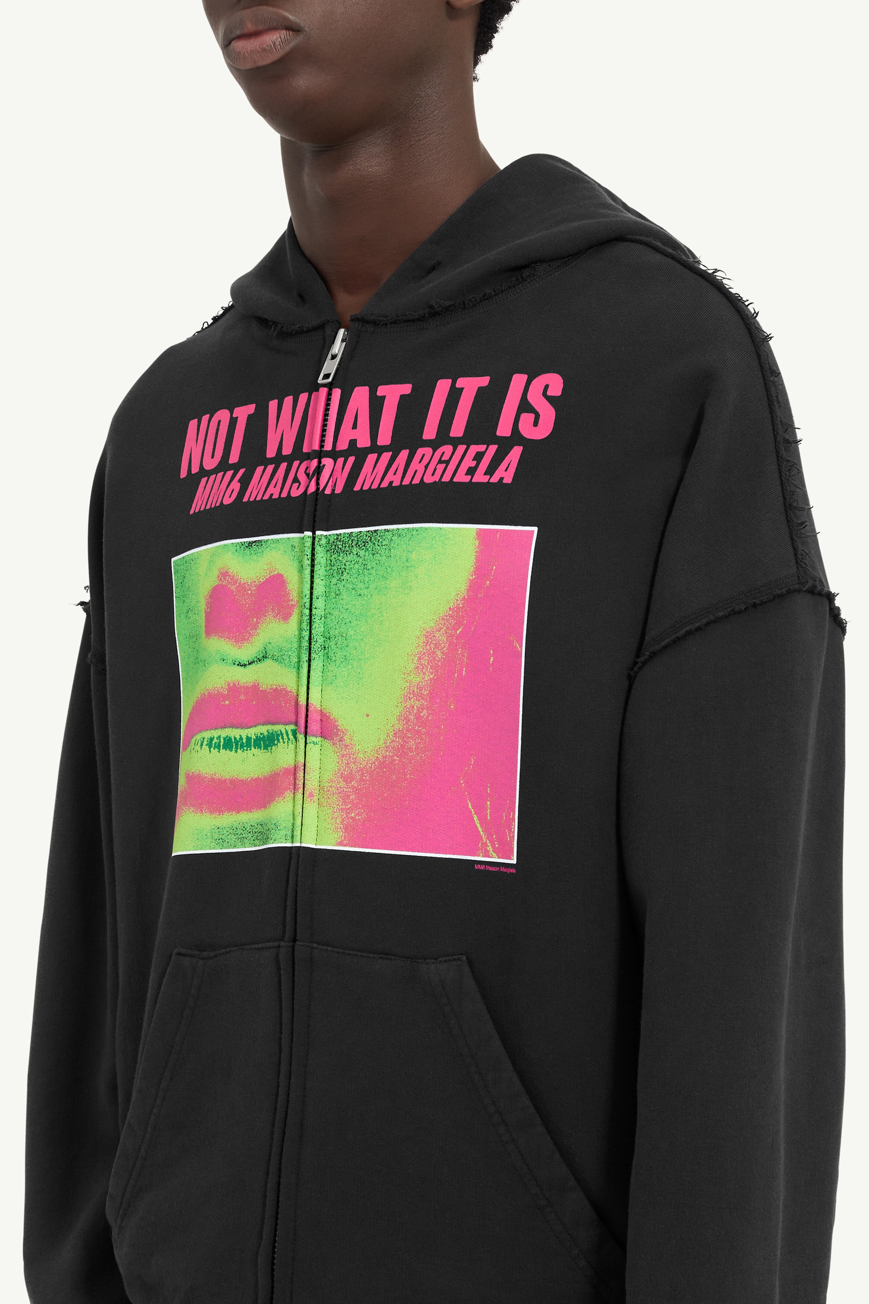 MM6 Maison Margiela【独特なデザイン☆Hooded Sweatshirt 】 MM6 Maison Margiela Graphic-printed Zip-up Hoodie | italist