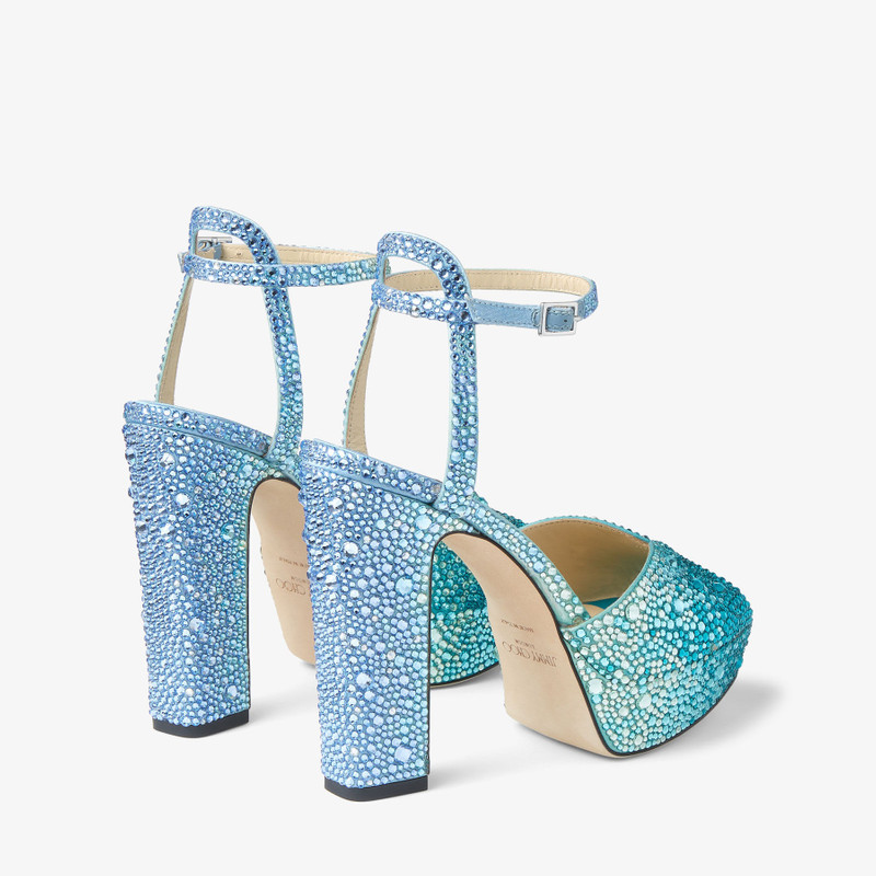 Sacaria PF 120 Peacock Satin Platform Sandals with Crystals 6