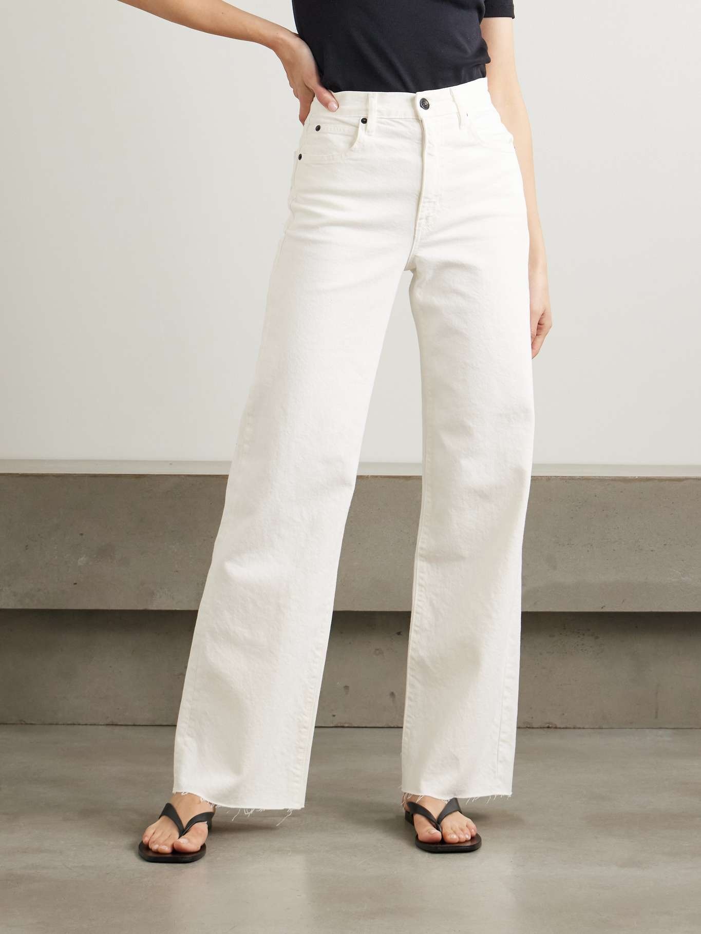 Grace frayed high-rise wide-leg jeans White - 3