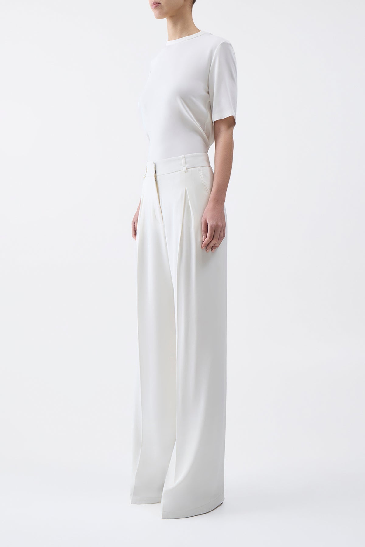 Maura Pant in Ivory Silk Crepe - 3